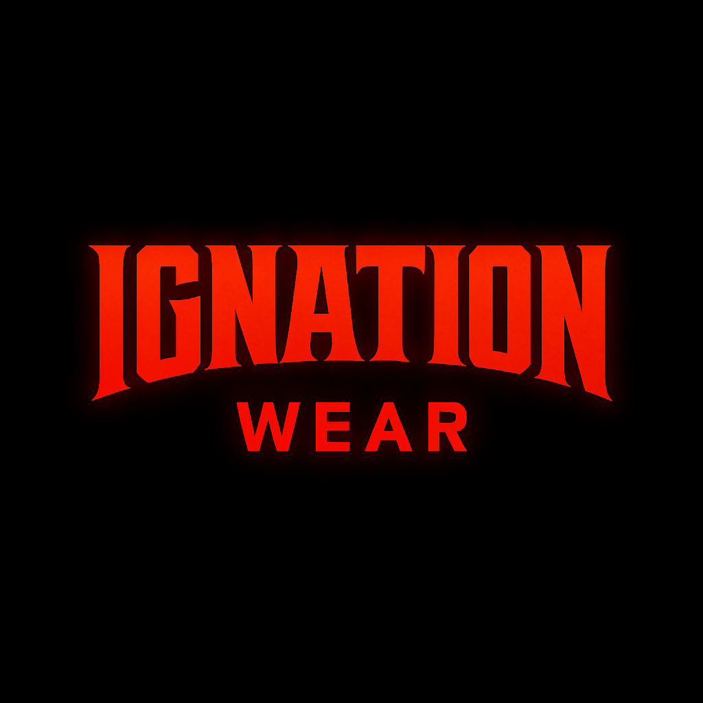 Red 'IGNATION WEAR' text on a black background