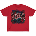 Pushpa Printed T-Shirt - Red with bold graffiti and rose motif