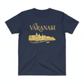 Varanasi Printed T-Shirt - Navy Blue with golden cultural typography